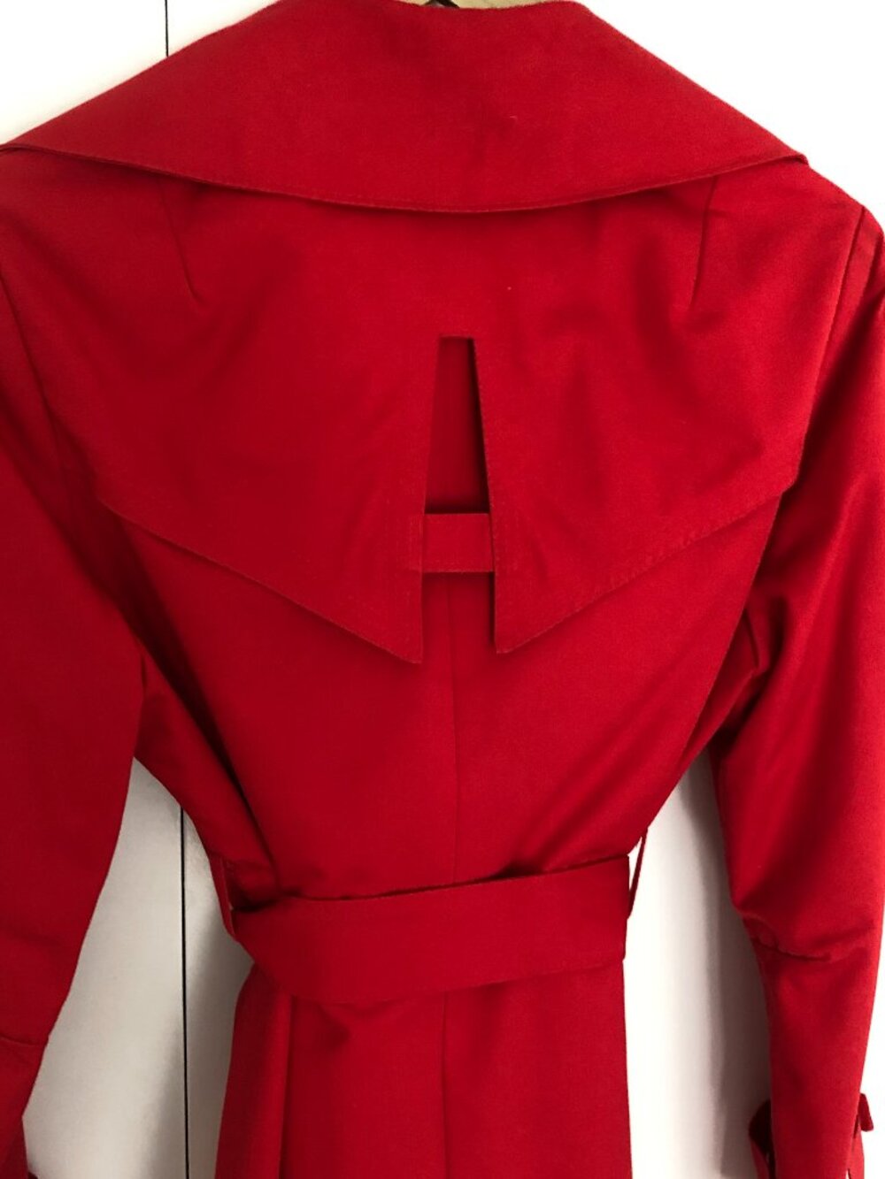 Vintage 70s Red Trench Coat United Fashion Oversized Collar Belted Maxi - Picture 4 of 13